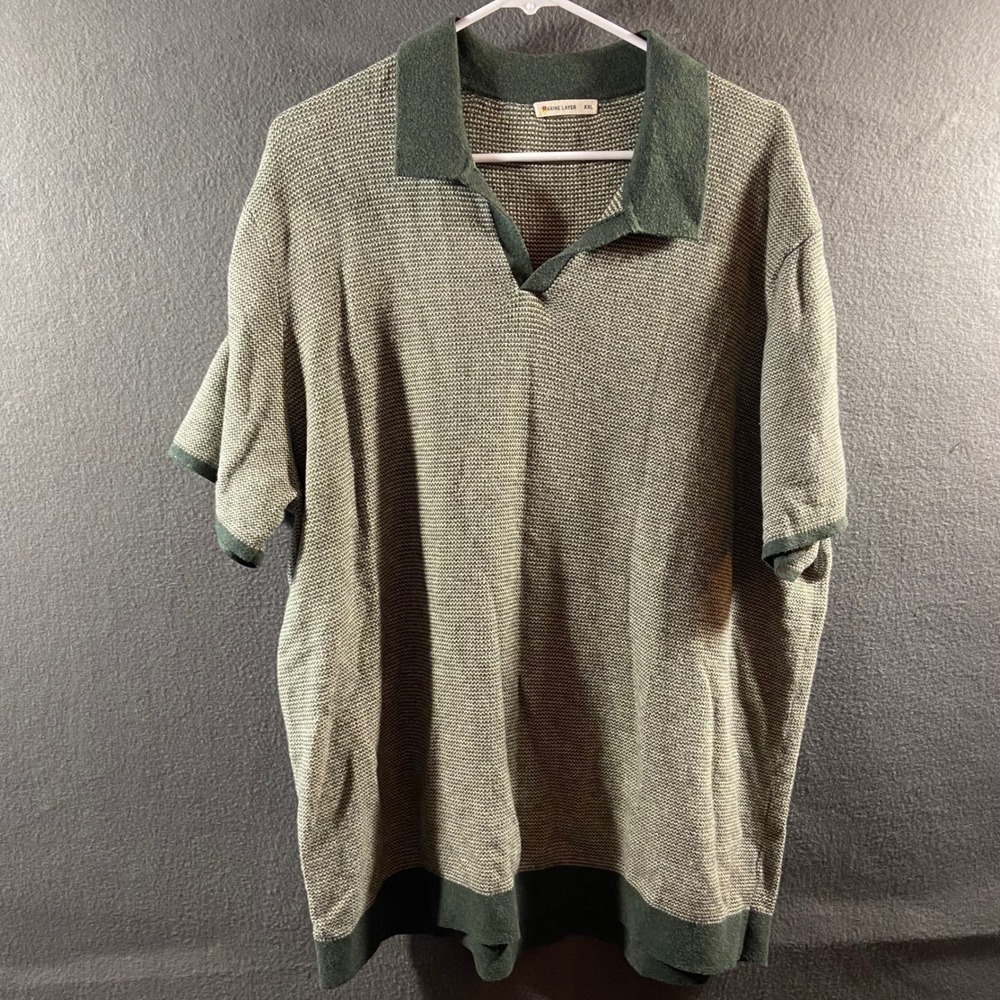 Marine Layer merino wool 2x Sweater Polo Shirt Cotton Green textured minimalist
